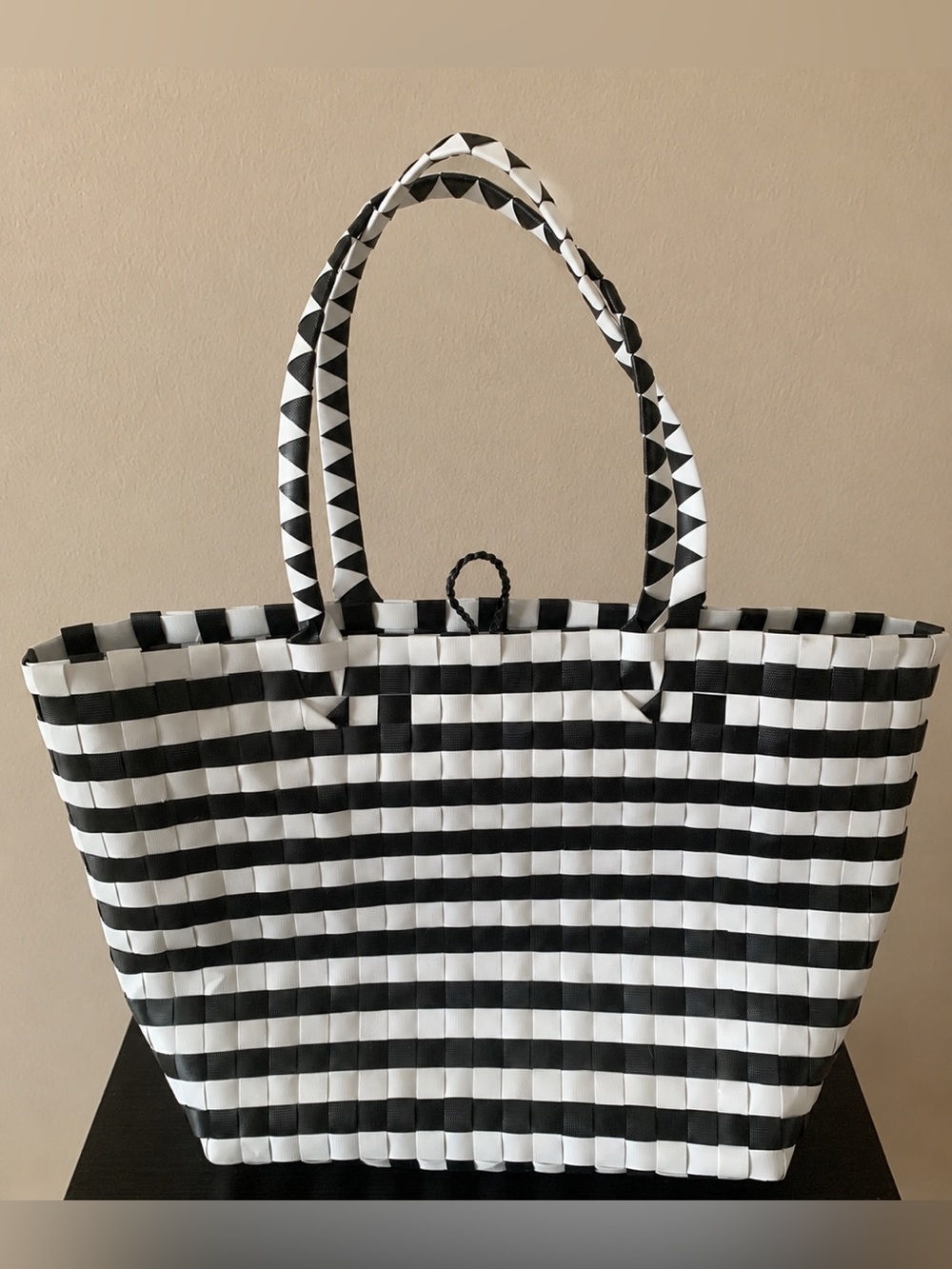 Black & White Checkered Woven Tote Bag